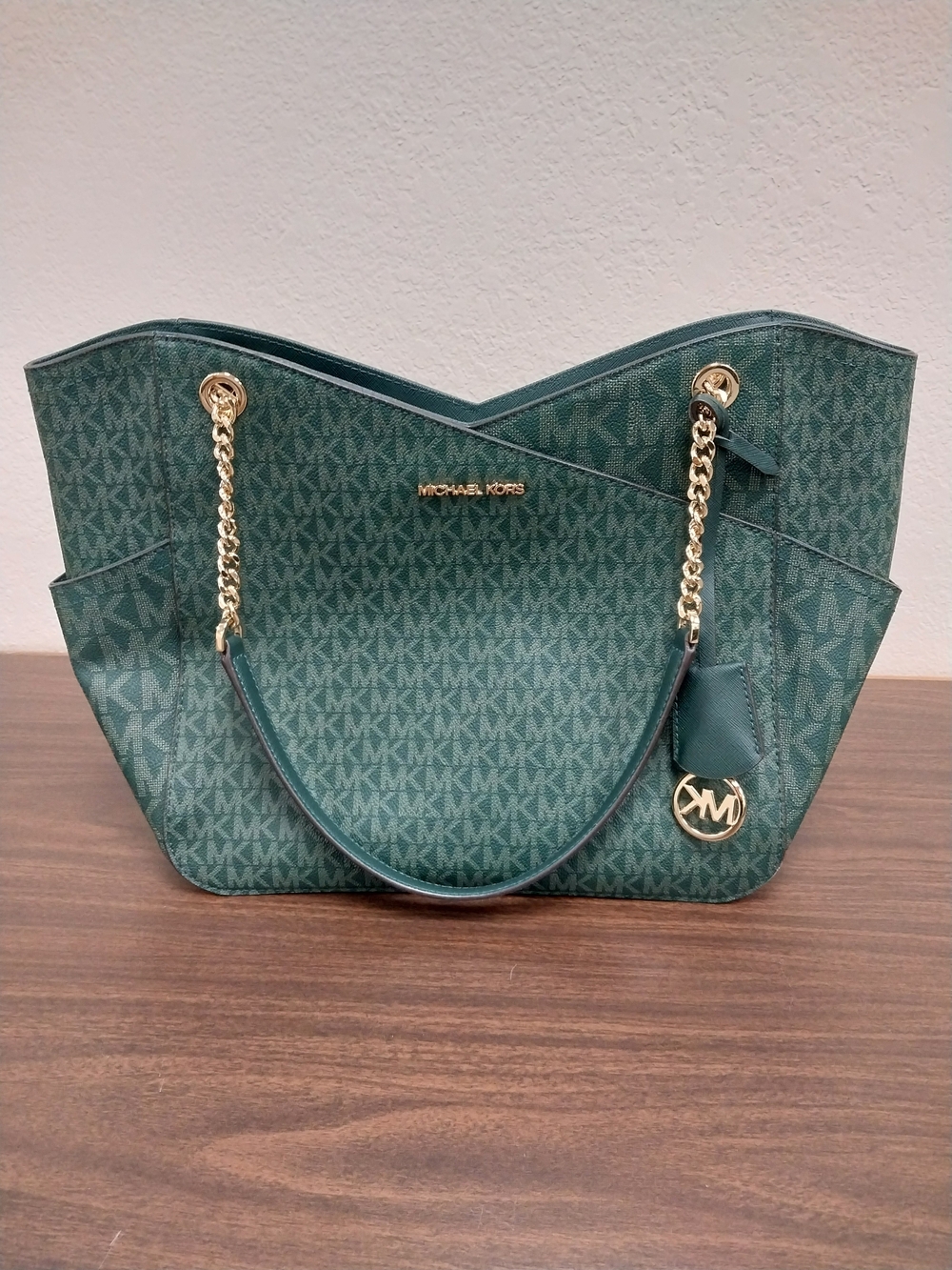 Michael Kors Green Logo Tote Bag with Gold Chain